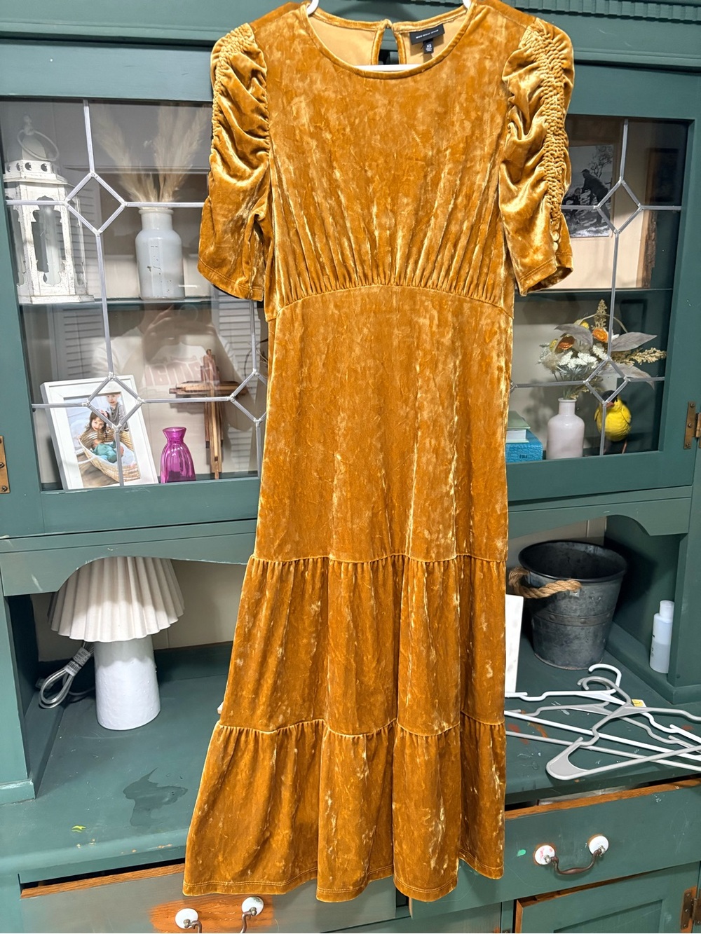Who What Wear Velvet Dress in Mustard Gold